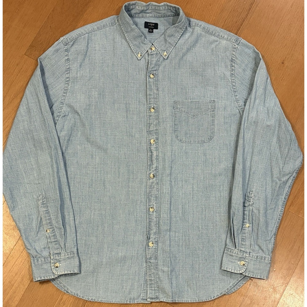 Vintage J Crew Chambray Shirt Mens XL Blue Long Sleeve Button Up Y2K EUC Casual